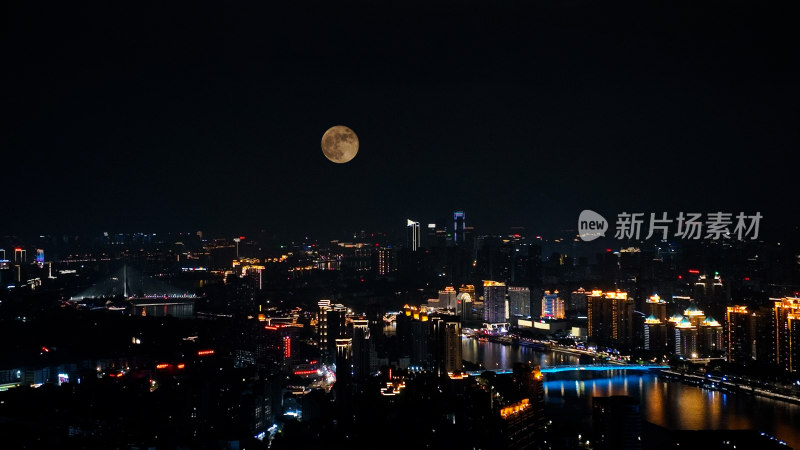 福州夜景照片航拍城市超级月亮福州中秋月亮