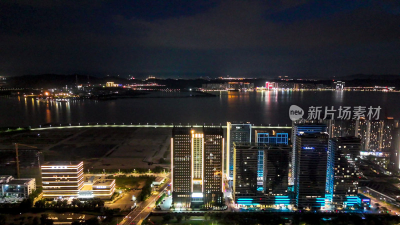 广东汕头龙湖区城市夜景灯光航拍