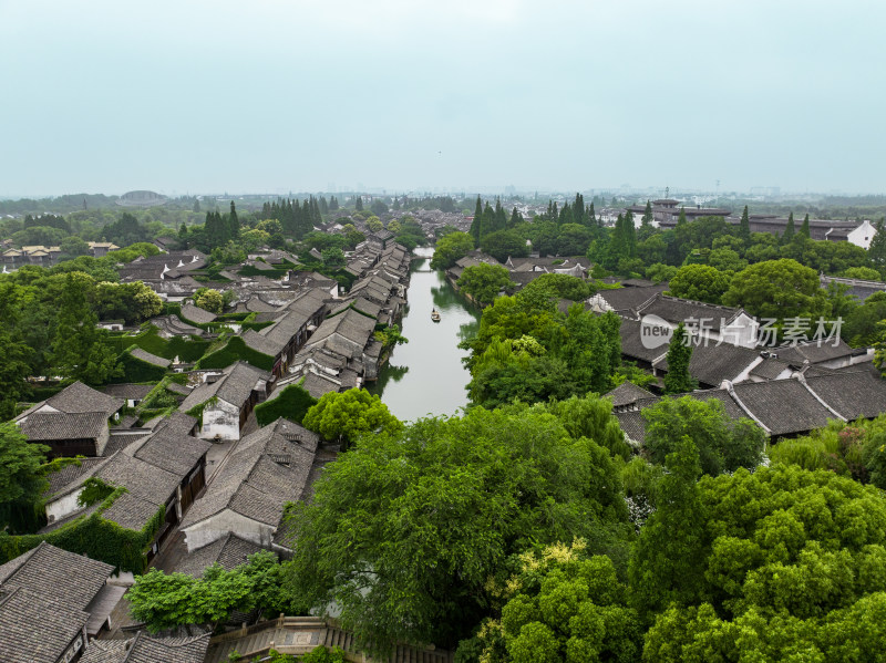 航拍江南水乡古镇乌镇全景