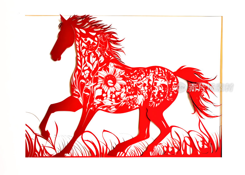 马年喜庆奔腾动感装饰剪纸窗花