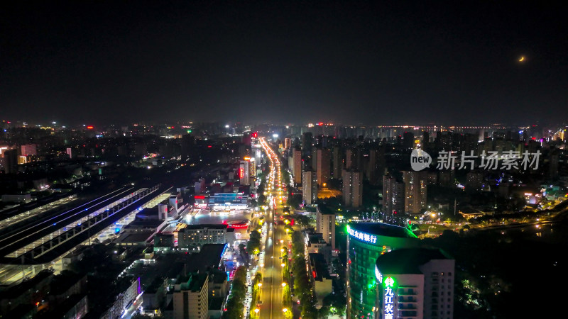 江西九江城市夜景交通航拍图