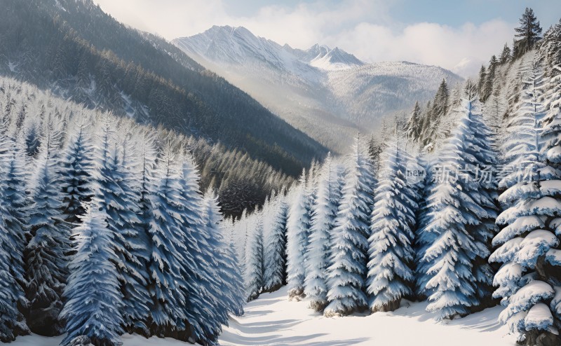 冬季森林白雪覆盖风景