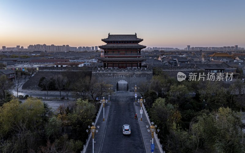 山东省聊城市东昌府区聊城古城航拍