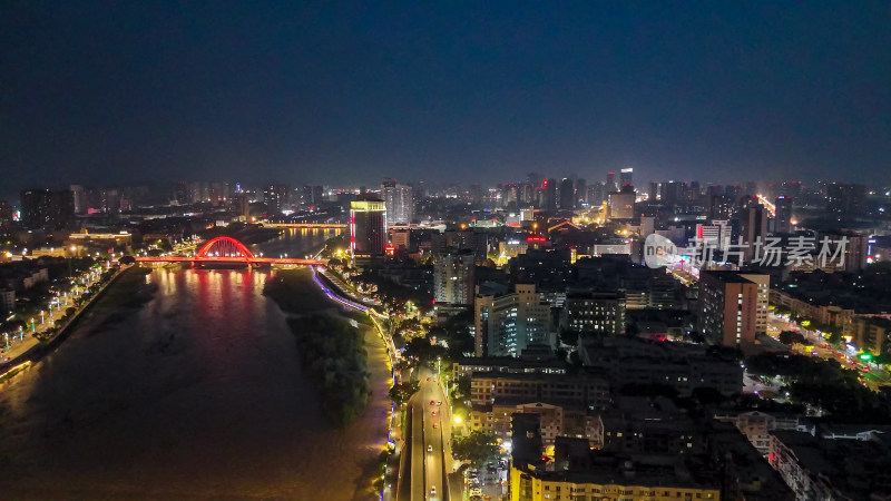 四川德阳蓝调时刻夜幕降临夜景航拍图