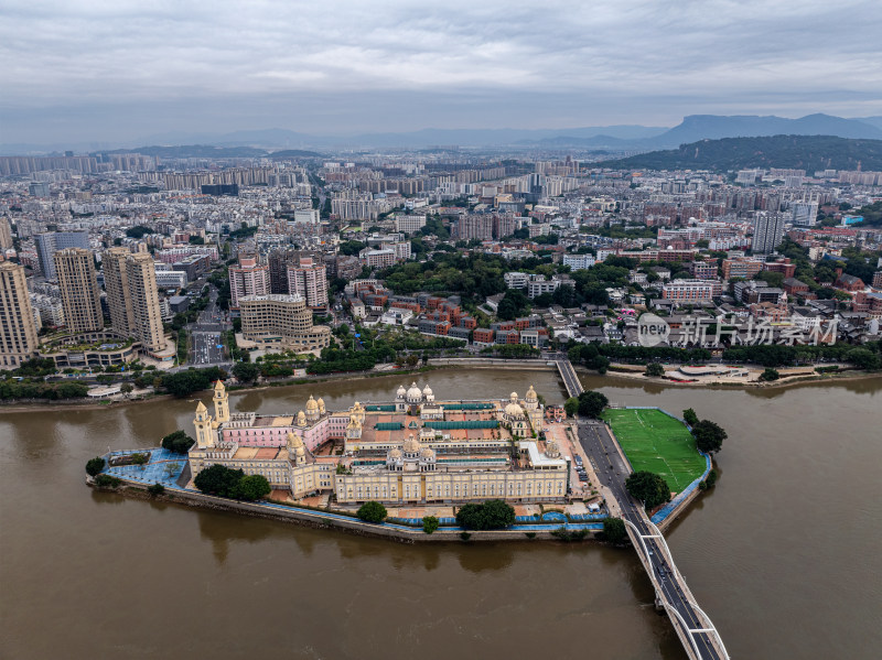 福建福州闽江中洲岛城市航拍