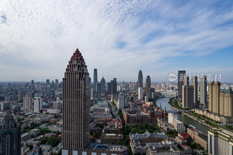 天津海河风景线小白楼商圈城市建筑风光航拍