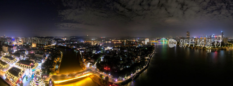 广东惠州城市夜景灯光航拍全景图