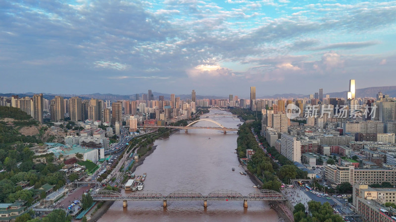 甘肃兰州黄河风光兰州大景航拍