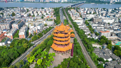 湖北武汉黄鹤楼地标建筑航拍图