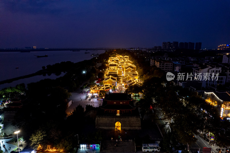 岳阳楼夜景灯光航拍图