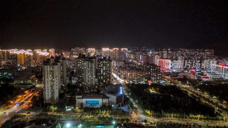 甘肃定西城市大景夜景灯光航拍图