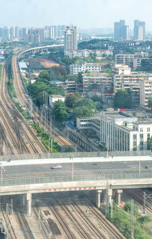 湖南株洲火车站高视角航拍视角城市建筑景观