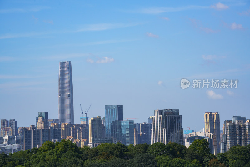 武汉夏季城市CBD建筑蓝天白云
