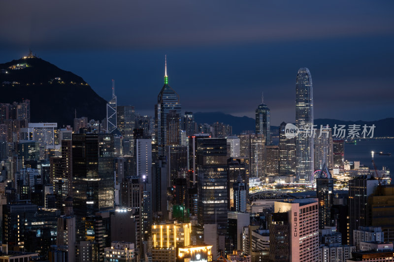 香港维多利亚港CBD中环夜景