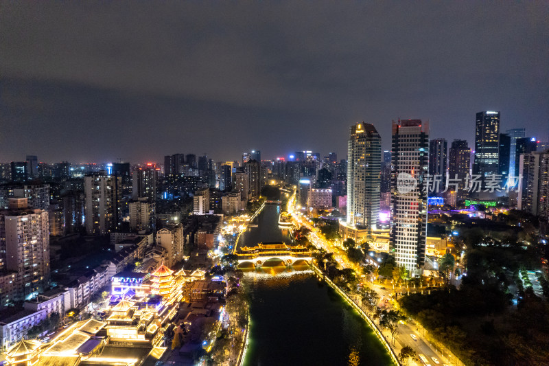 航拍四川成都城市夜景交通灯光