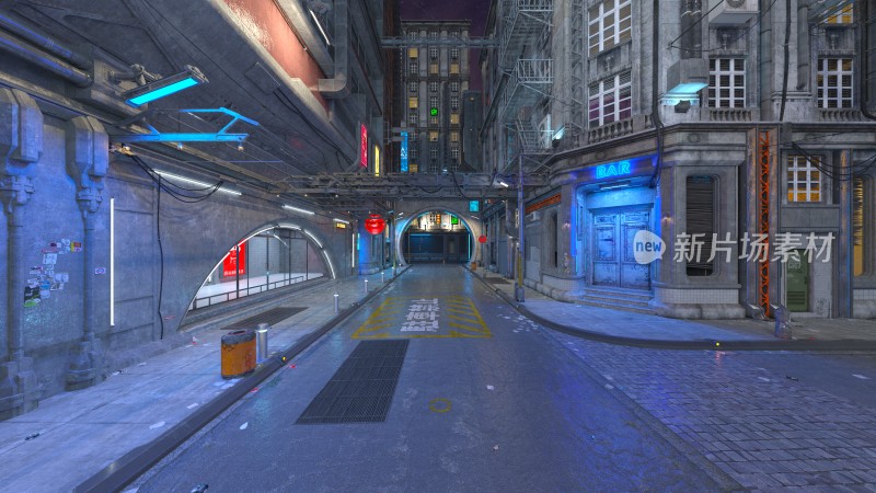 赛博朋克风格城市街道夜景