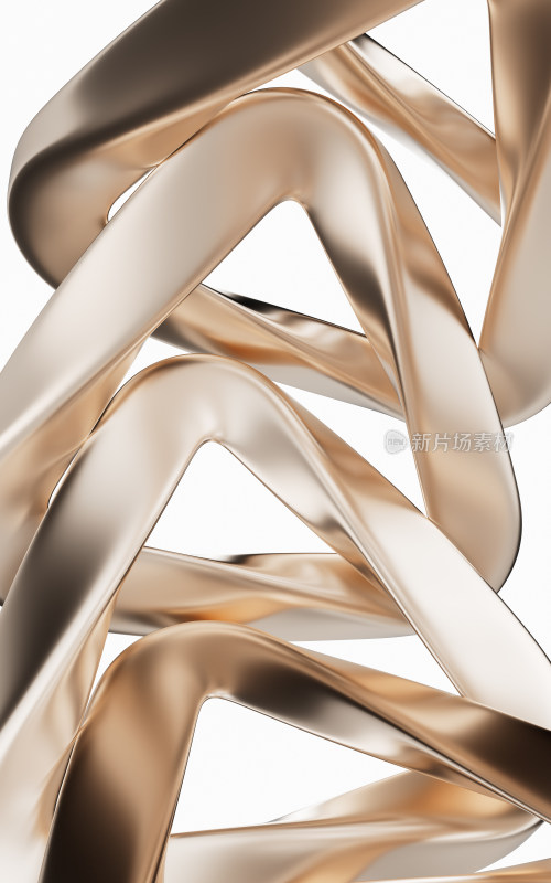 抽象金色金属曲面背景3D渲染