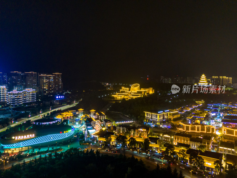 陕西宝鸡城市夜景灯光航拍图