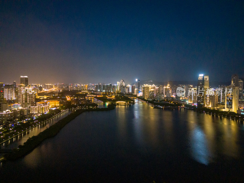 福建厦门城市夜景灯光航拍图