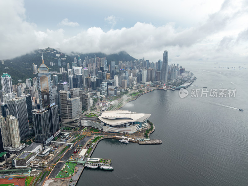 香港维多利亚港CBD中环夜景日出高空航拍