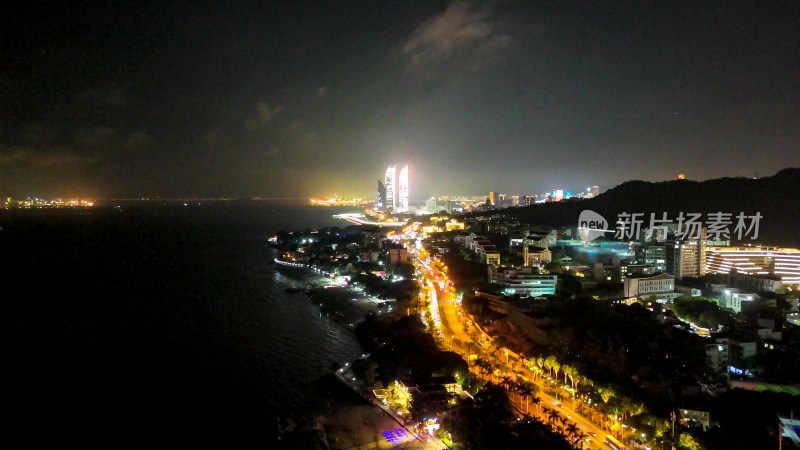 福建厦门环岛南路夜景交通航拍