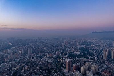 广东江门城市晚霞航拍摄影图