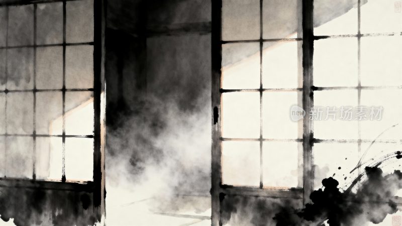 水墨风格中式门窗画面