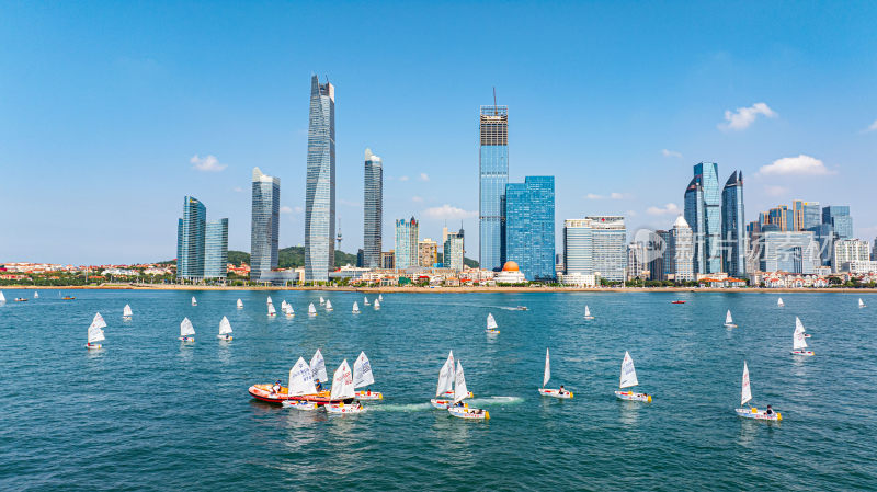 青岛浮山湾夏季航拍全景