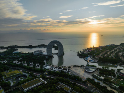 湖州太湖月亮酒店航拍日出