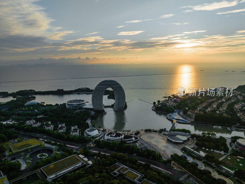 湖州太湖月亮酒店航拍日出