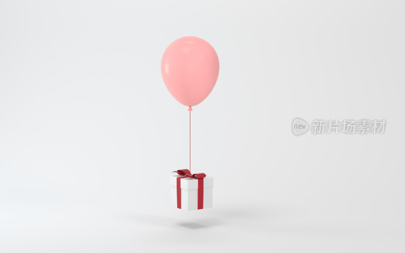气球吊起的礼物 3D渲染