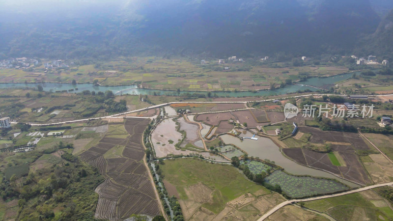 广西桂林阳朔美丽乡村田园山峰航拍