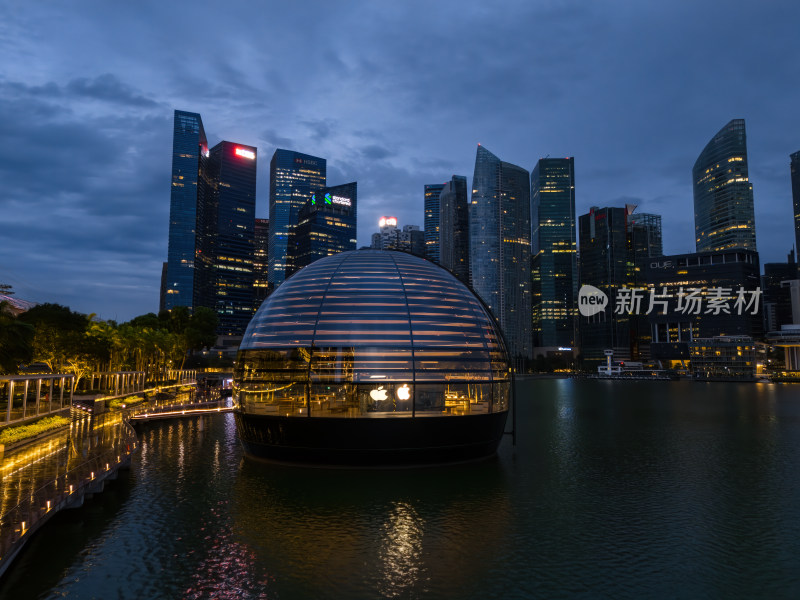 新加坡滨海湾金沙海滨奥林匹克蓝调夜景航拍