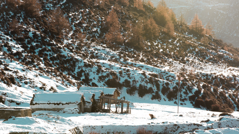 云南藏区冰雪世界牛棚羊棚