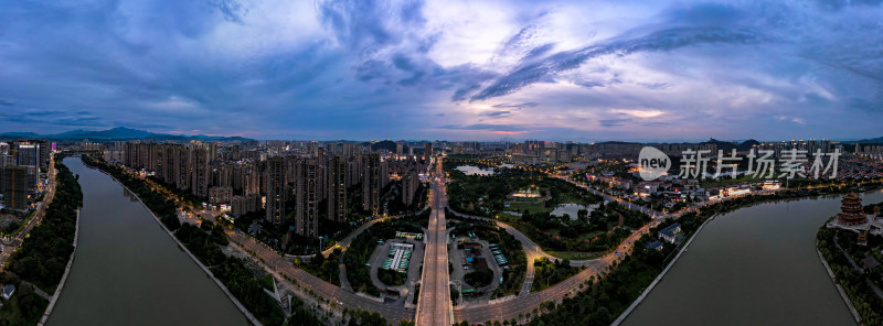 宜春城市夜幕降临夜景灯光航拍全景图