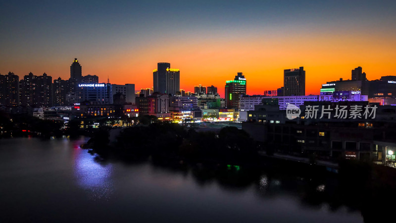 安徽芜湖城市晚霞夜景灯光航拍