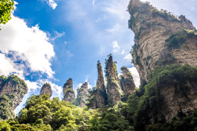 中国湖南张家界景区奇特山峰与茂密森林