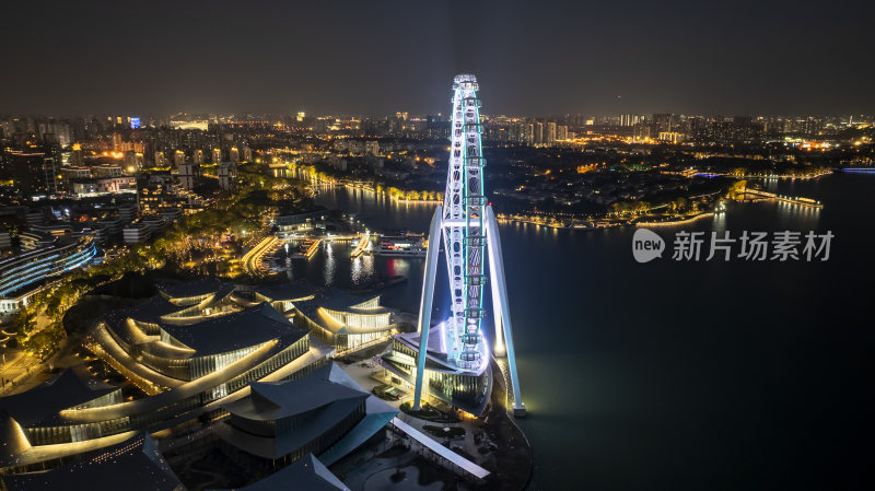 苏州新地标 苏州之眼摩天轮夜晚航拍