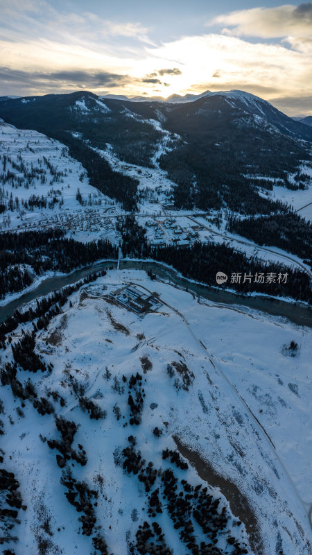 新疆北疆阿勒泰喀纳斯冬季雪景童话世界航拍