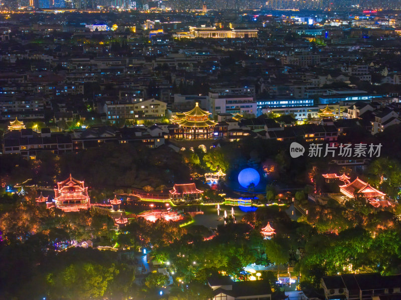 航拍苏州盘门景区中秋灯会夜景