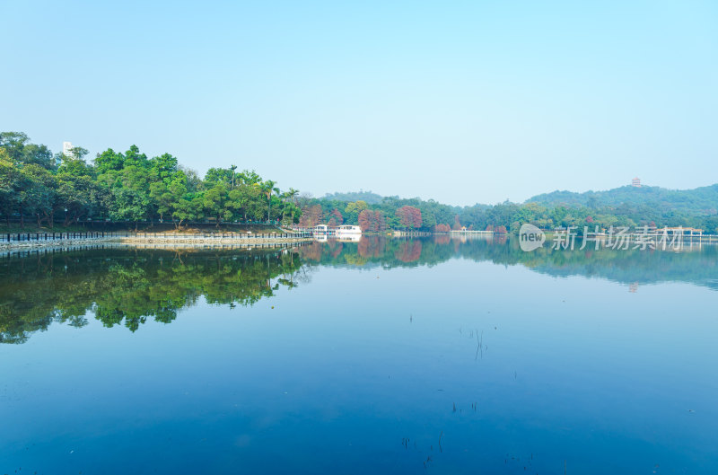 广州麓湖公园山脉树林湖光山色自然风光