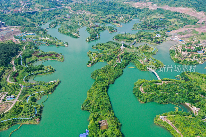 达州莲花湖湿地公园全景航拍