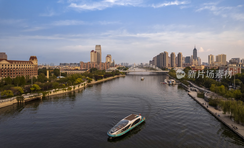 天津海河风景直沽桥城市建筑风光航拍