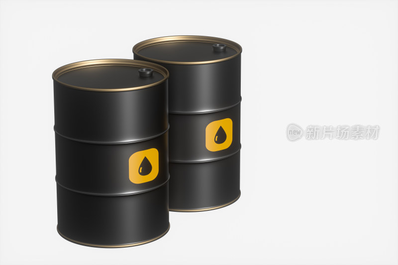 黑色石油油桶与白色背景 三维渲染