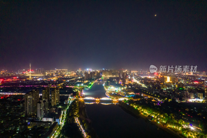 河南漯河城市夜景航拍图