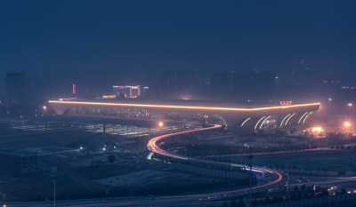 河北石家庄火车站夜景城市风光