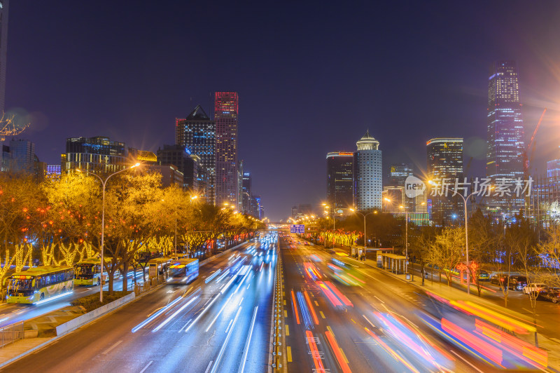 中国北京国贸CBD城市灯光街道夜景