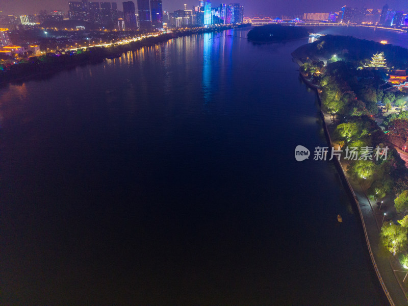 湖南长沙夜景橘子洲夜景航拍