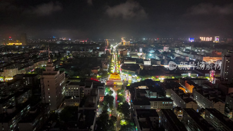 甘肃张掖城市大景夜景灯光交通航拍