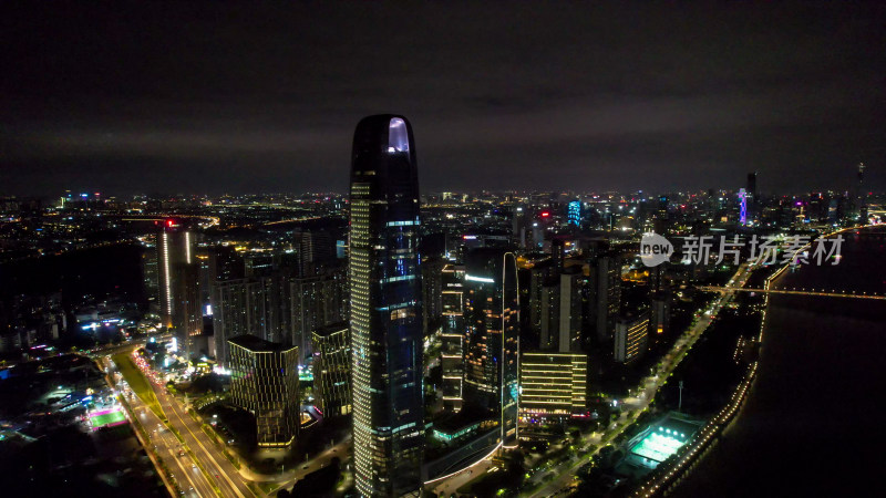 广州城市夜景灯光交通航拍图